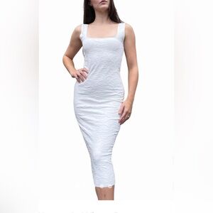 Zara White Textured Midi Bodycon Dress
